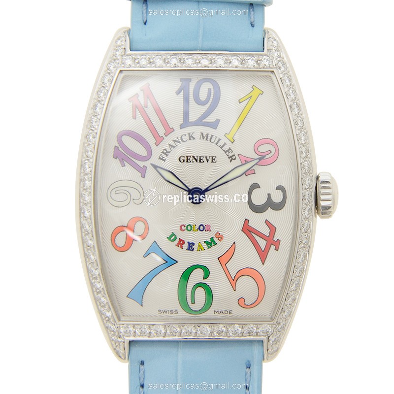 Luxurious Franck Muller 2852 QZ Curvex Replica in Silver Dial & Diamond Case Watch