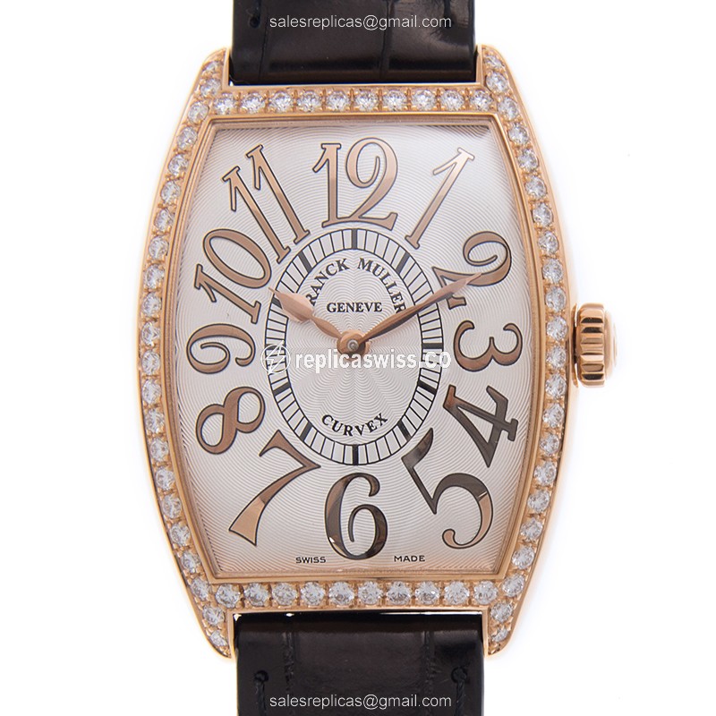 Luxurious Franck Muller 2852 Replica with Silver Dial, 18kt Rose Gold Case & Diamond Bezels Watch