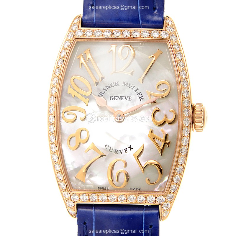Luxurious Franck Muller 2852 Replica with White Dial Blue Alligator Strap Watch