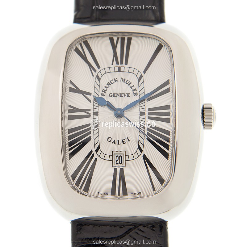 Luxurious Franck Muller 3000 H SC GALET Automatic Replica, Silver Dial, Steel Case, Black Alligator