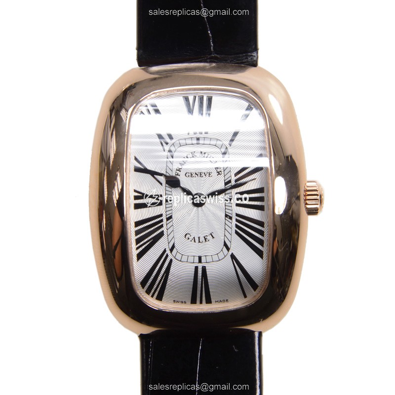 Luxurious Franck Muller 3002 GALET Quartz Replica with 18kt Rose Gold Case & Silver Dial Watch