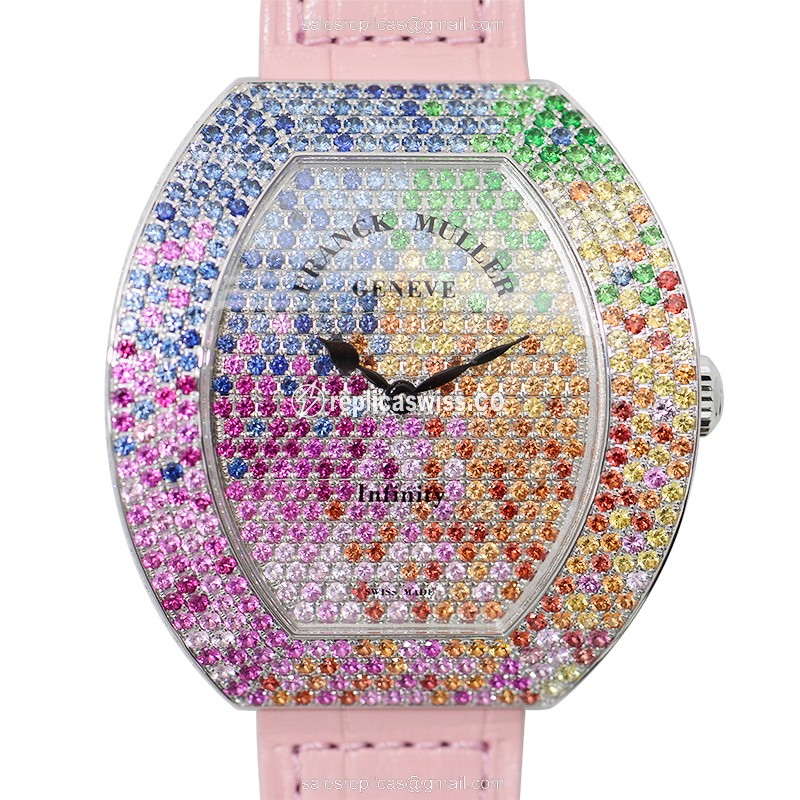 Luxurious Franck Muller 3540 QZ Quartz Replica, 18kt White Gold Case, Exquisite Diamond Bezels Watch