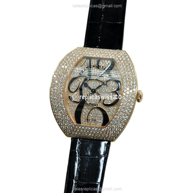 Luxurious Franck Muller 3540 QZ Quartz Replica with 18kt White Gold Case & Diamond Bezel Watch
