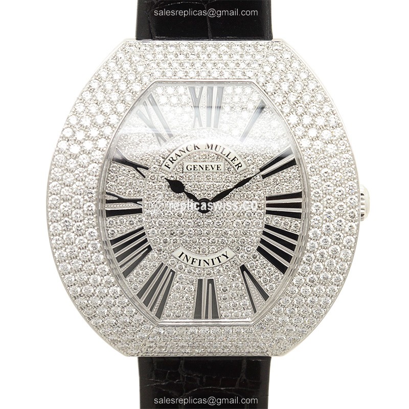 Luxurious Franck Muller 3545 Quartz Replica with 18kt White Gold Case Sparkling Diamond Bezel