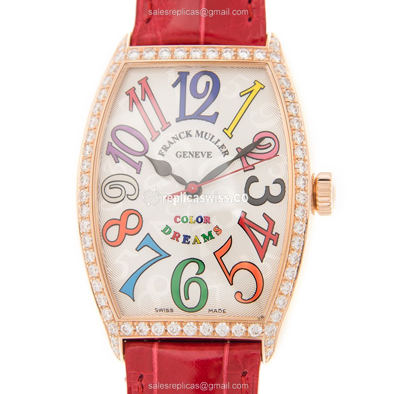 Luxurious Franck Muller 5850 M SC COL DRM D 1R Curvex Replica in 18kt Rose Gold with White Dial &