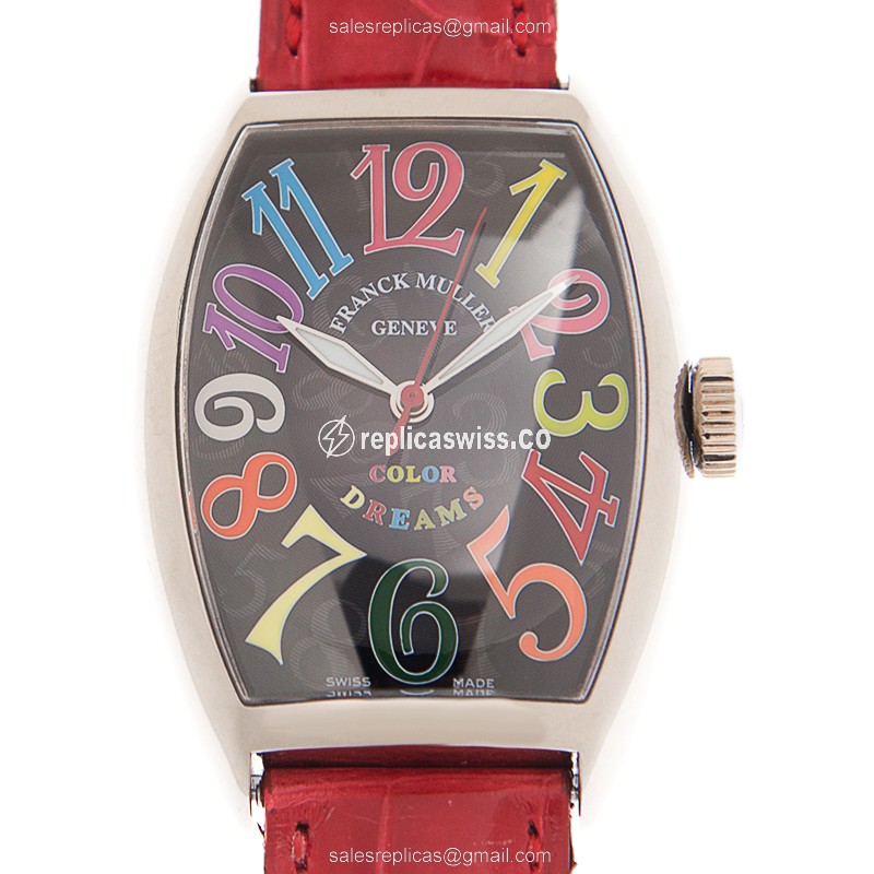 Luxurious Franck Muller 5850 SC COL DRM Cintree Curvex Automatic, 18kt White Gold, Black Dial & Red