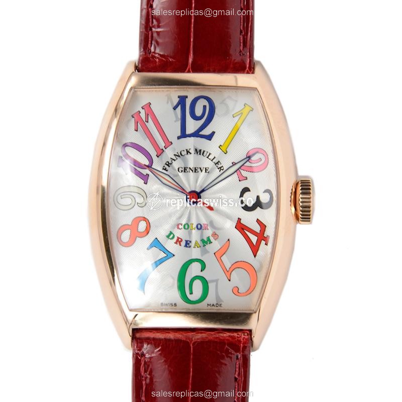 Luxurious Franck Muller 5850 SC COL DRM Cintree Curvex Watch with Silver Dial & Red Alligator Strap