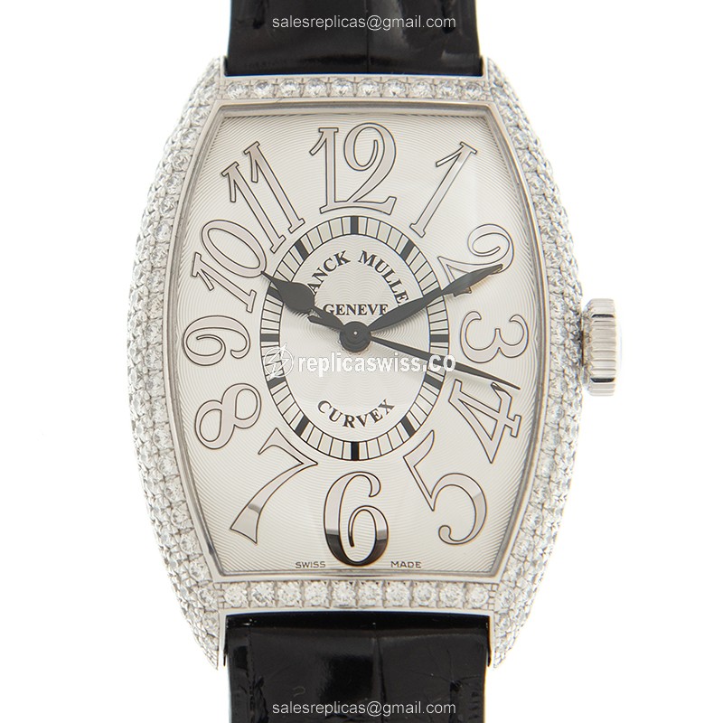 Luxurious Franck Muller 5850 SC D REL Curvex Replica in White Gold, Automatic Movement & Diamond