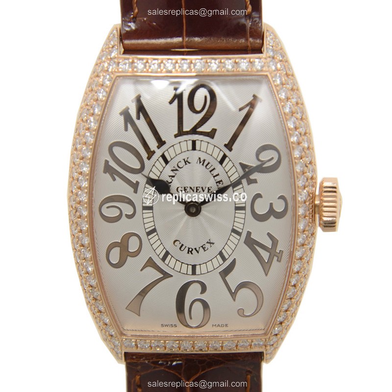 Luxurious Franck Muller 5852 QZ Cintree Curvex in 18kt Rose Gold, Automatic Movement & Silver Dial