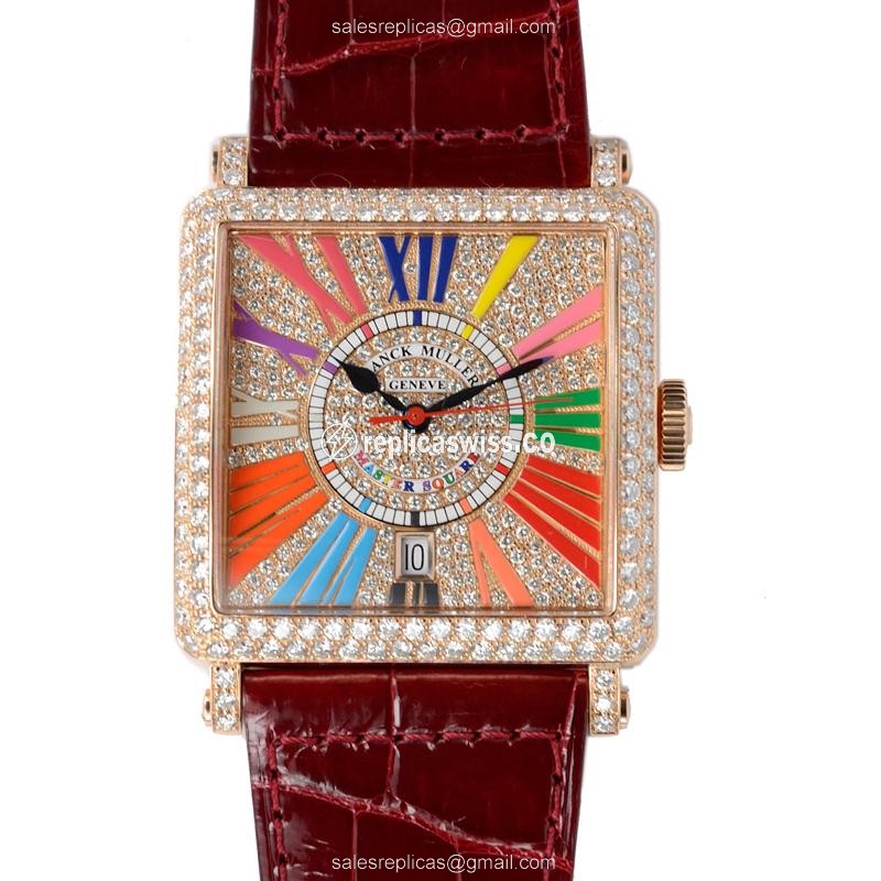 Luxurious Franck Muller 6000 H Master Square Replica with Gold Dial, 18kt Rose Gold Case, Alligator
