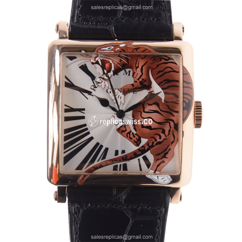 Luxurious Franck Muller 6000 H SC TIG 2 Master Square Replica with Silver Dial & Alligator Strap