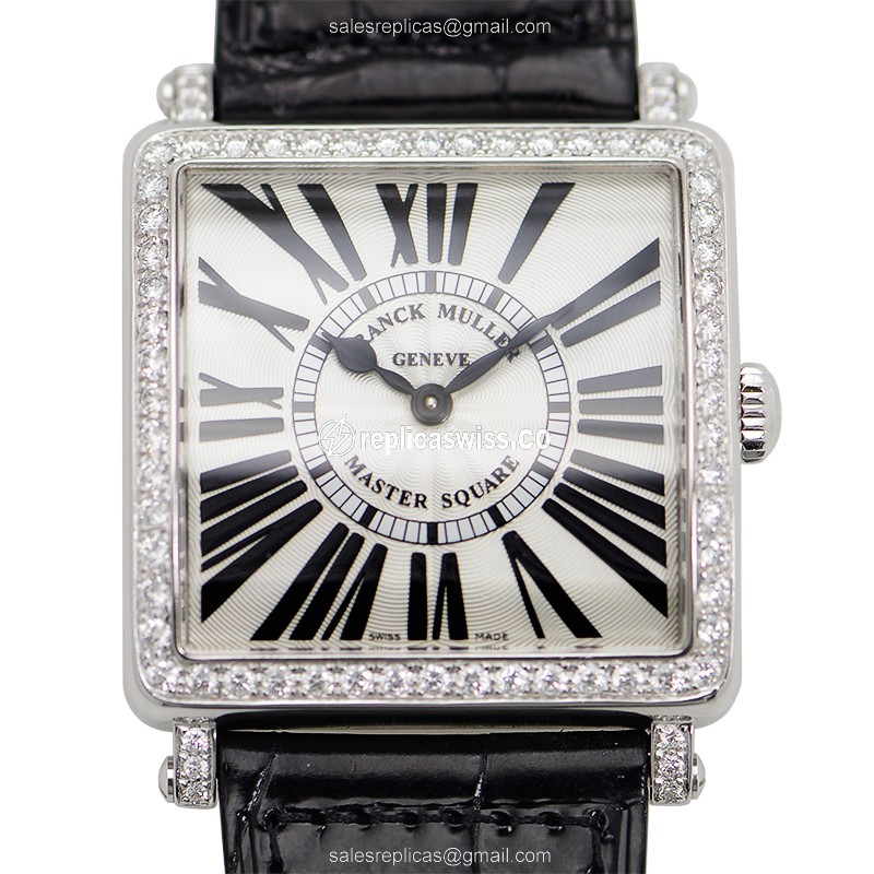 Luxurious Franck Muller 6002 M Master Square Quartz Watch | Silver Dial & Black Alligator Strap
