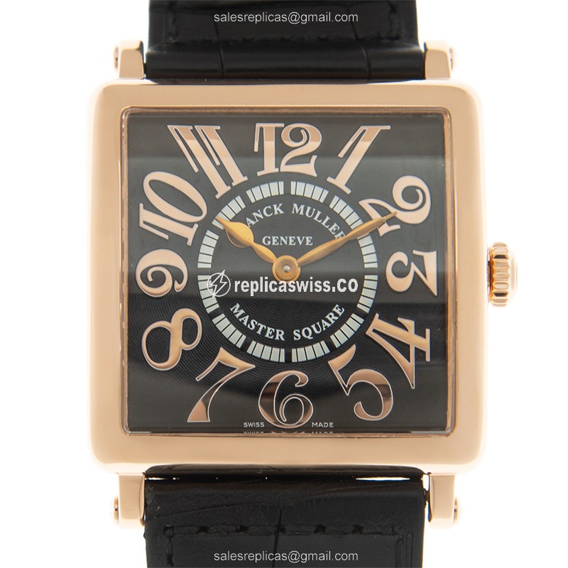 Luxurious Franck Muller 6002 M QZ REL V Replica with Black Dial & 18kt Rose Gold Case Watch