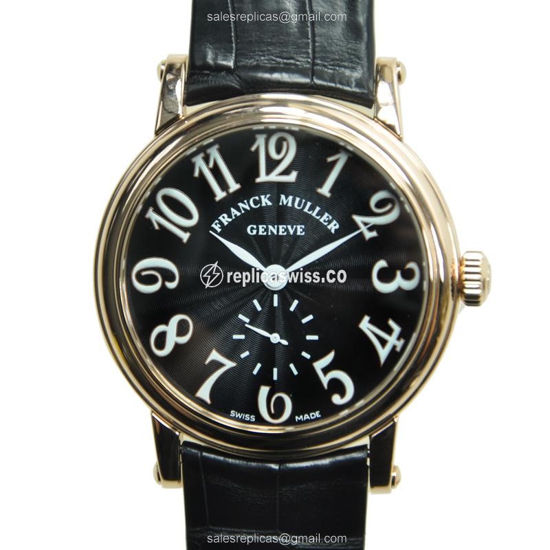 Luxurious Franck Muller 7391 B S6 Replica Watch | Black Dial, 18kt Gold Case