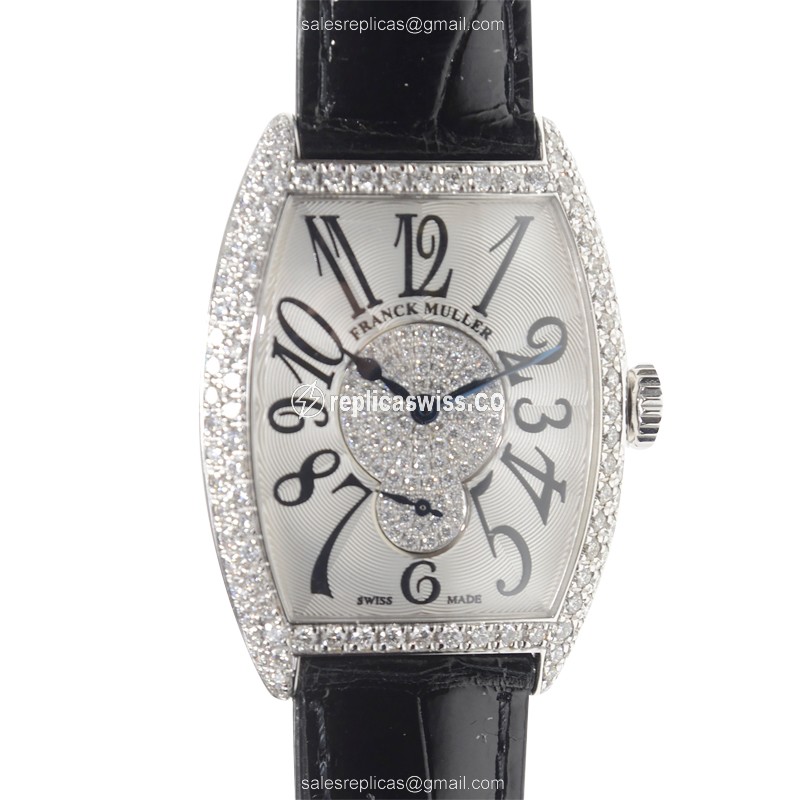 Luxurious Franck Muller 7500 S6 D2P Art Deco Manual Wind Replica, 18kt White Gold Case & Diamond