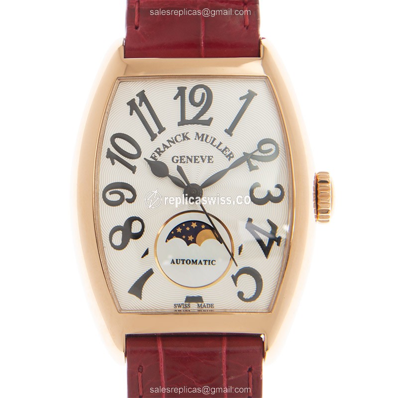 Luxurious Franck Muller 7500 SC Cintree Curvex Automatic, 18kt Rose Gold Case & White Dial, Genuine