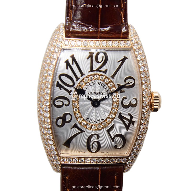 Luxurious Franck Muller 7502 Cintree Curvex Quartz Replica, 18kt Rose Gold Case & Silver Dial