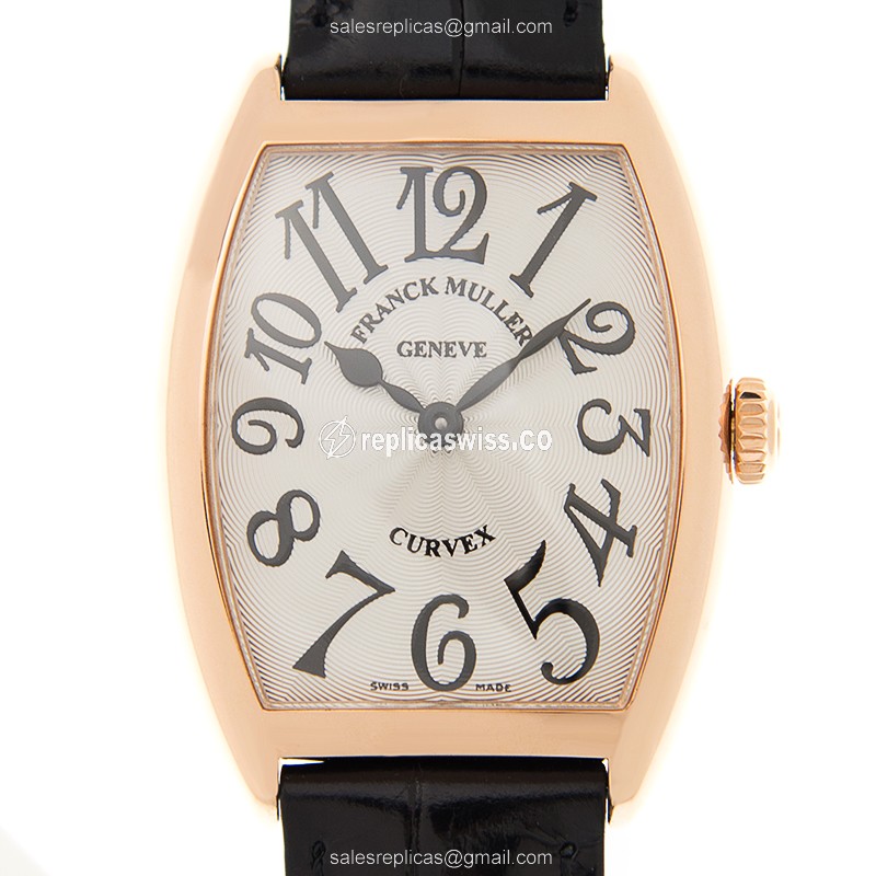 Luxurious Franck Muller 7502 Cintree Curvex Quartz Replica with Silver Dial 18kt Rose Gold Case