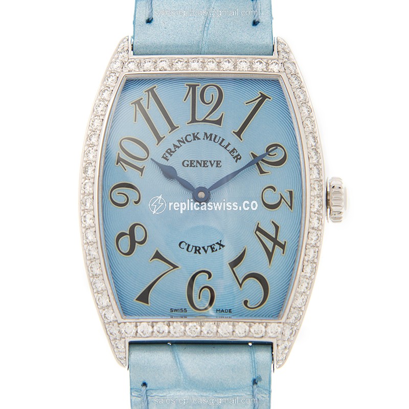 Luxurious Franck Muller 7502 QZ D 1R Curvex Replica in Blue with Sapphire Crystal Diamond