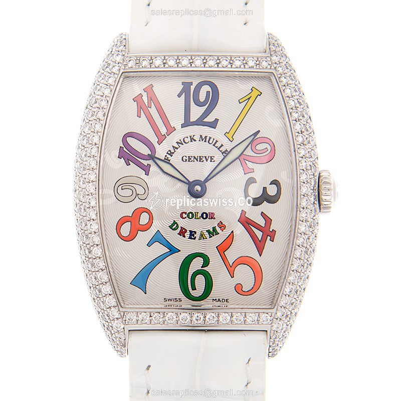 Luxurious Franck Muller 7502 QZ Silver Dial Replica with Quartz Movement & Exquisite Diamond Bezel