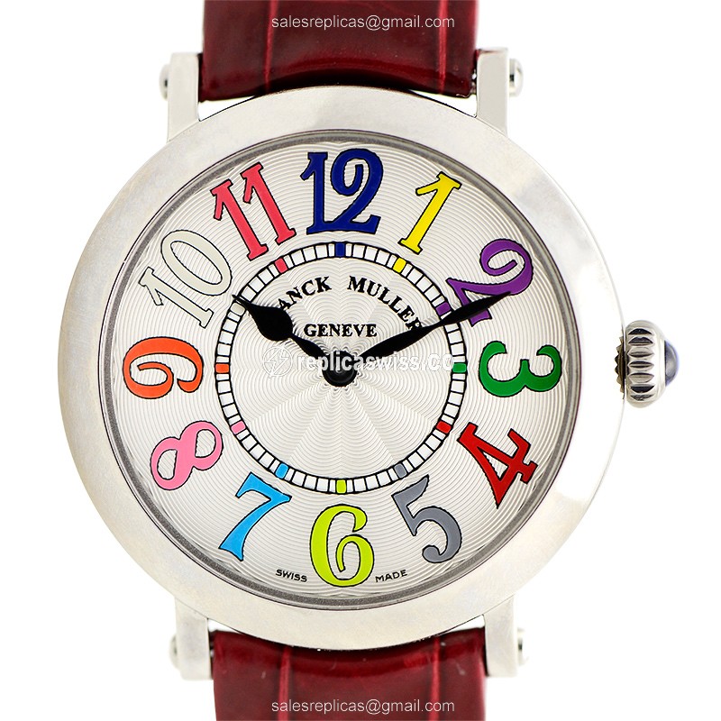 Luxurious Franck Muller 8035 QZ Replica, White Dial, Stainless Steel Case, Alligator Red Strap Watch