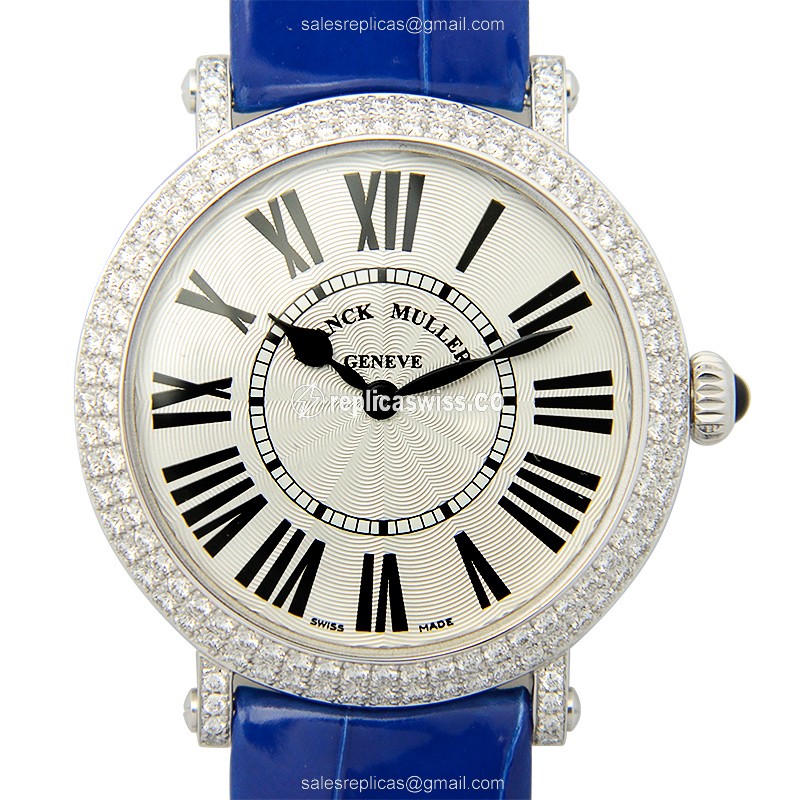 Luxurious Franck Muller 8035 Replica Watch with Silver Dial, Quartz Movement & 18kt White Gold Case