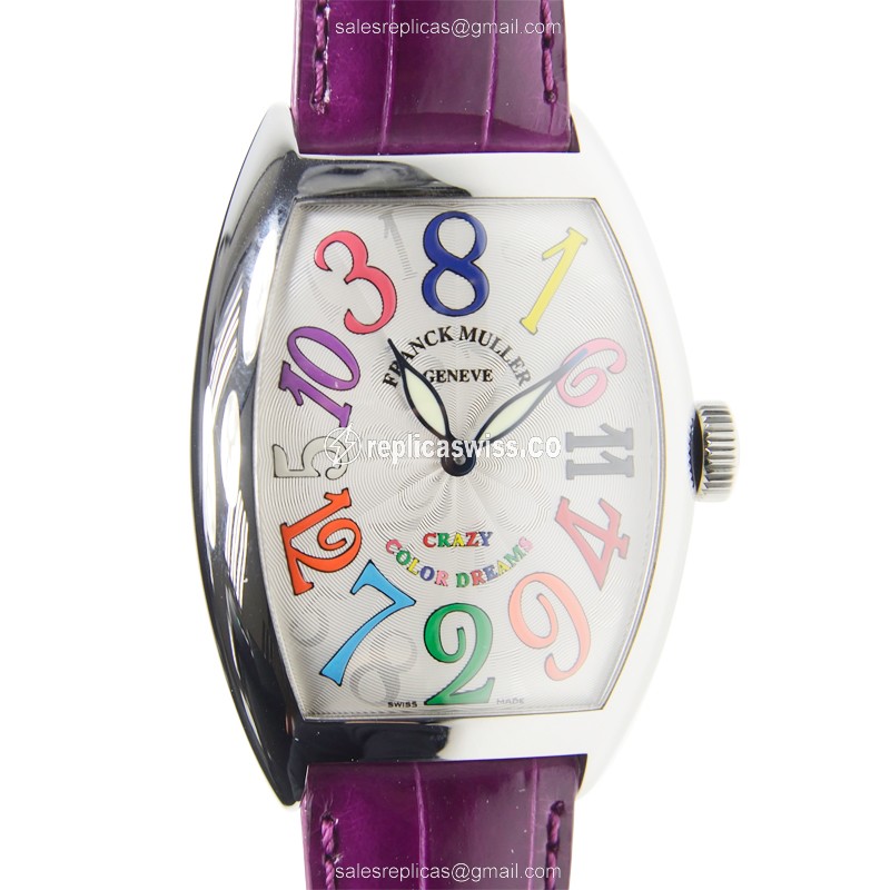 Luxurious Franck Muller 8880 CH Crazy Hours Replica | Silver Dial, Alligator strap Watch