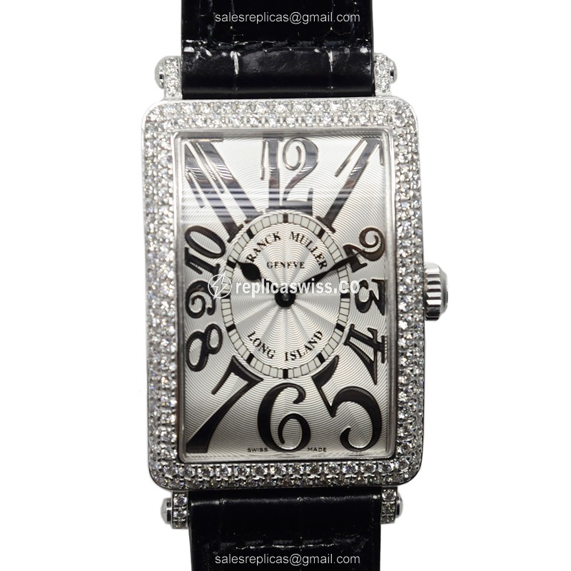 Luxurious Franck Muller 950QZ Long Island Replica in 18kt White Gold, Quartz Movement, Silver