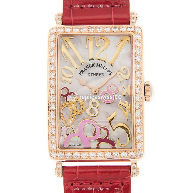 Luxurious Franck Muller 952 Long Island Replica in White Dial & Red Alligator Strap Watch