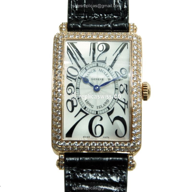 Luxurious Franck Muller 952 QZ D Replica in 18kt Rose Gold, Silver Dial, Alligator Strap Watch