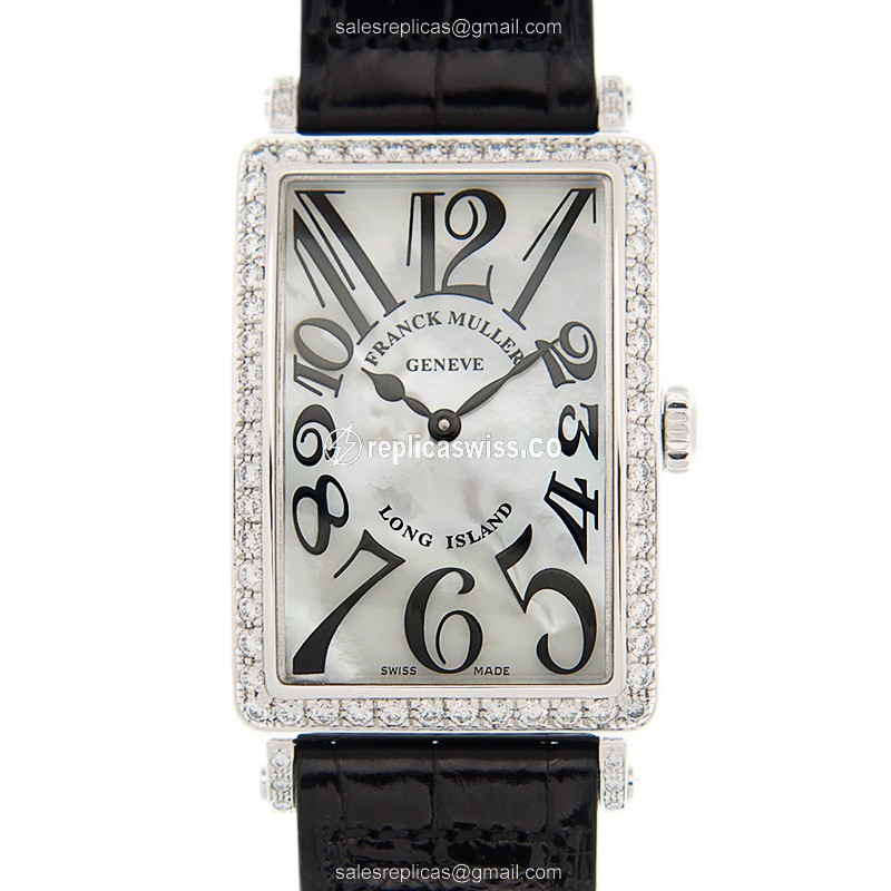 Luxurious Franck Muller 952 QZ MOP D 1R Replica Watch in White Dial Pink Alligator Strap
