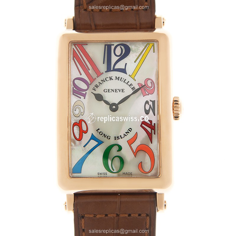 Luxurious Franck Muller 952 QZ Quartz Replica in 18kt Rose Gold, White Dial, Brown Alligator Strap