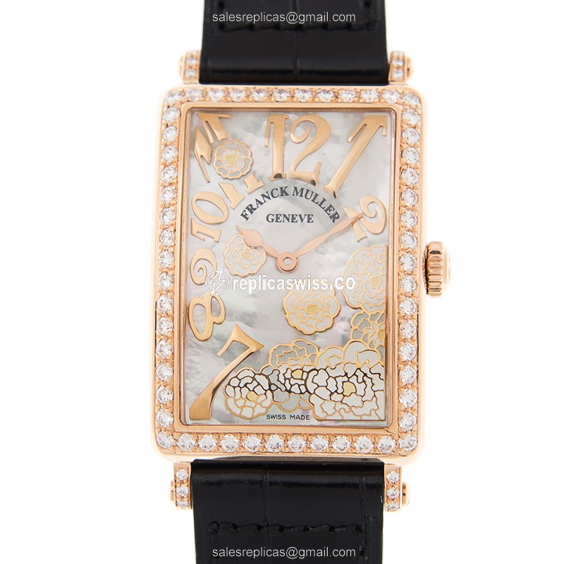 Luxurious Franck Muller 952 QZ Quartz Replica in 18kt Rose Gold with White Dial & Alligator Strap