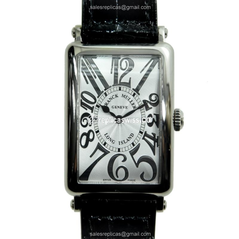 Luxurious Franck Muller 952 QZ REL Replica Watch in 18kt Gold Case with Silver Dial & Black