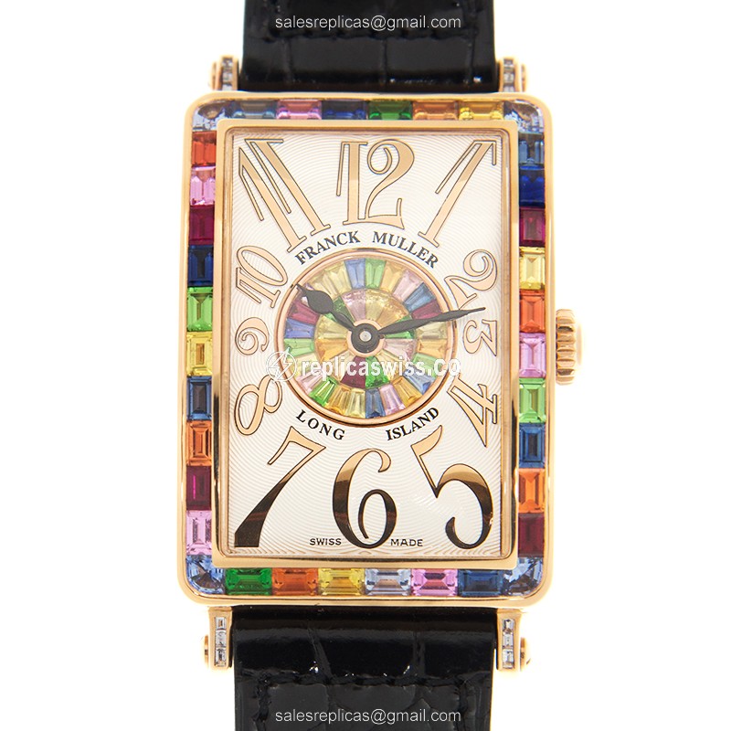 Luxurious Franck Muller 952QZ Replica with 18kt Rose Gold Case & Diamond Bezel, Elegant Black