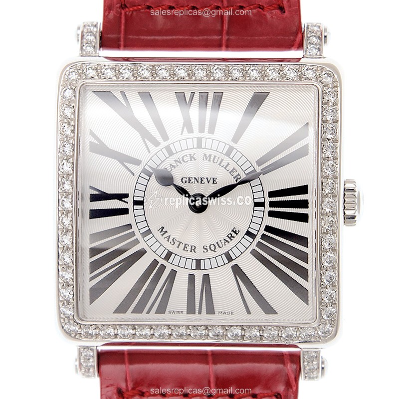 Luxurious Franck Muller Master Square Replica in White Gold, Automatic Movement, Red Alligator
