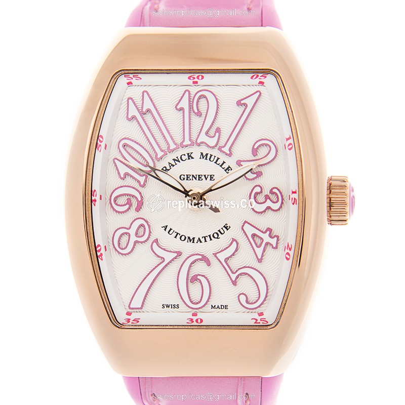 Luxurious Franck Muller V 29 Vanguard Automatic 18kt White Dial in Pink Alligator Strap Watch