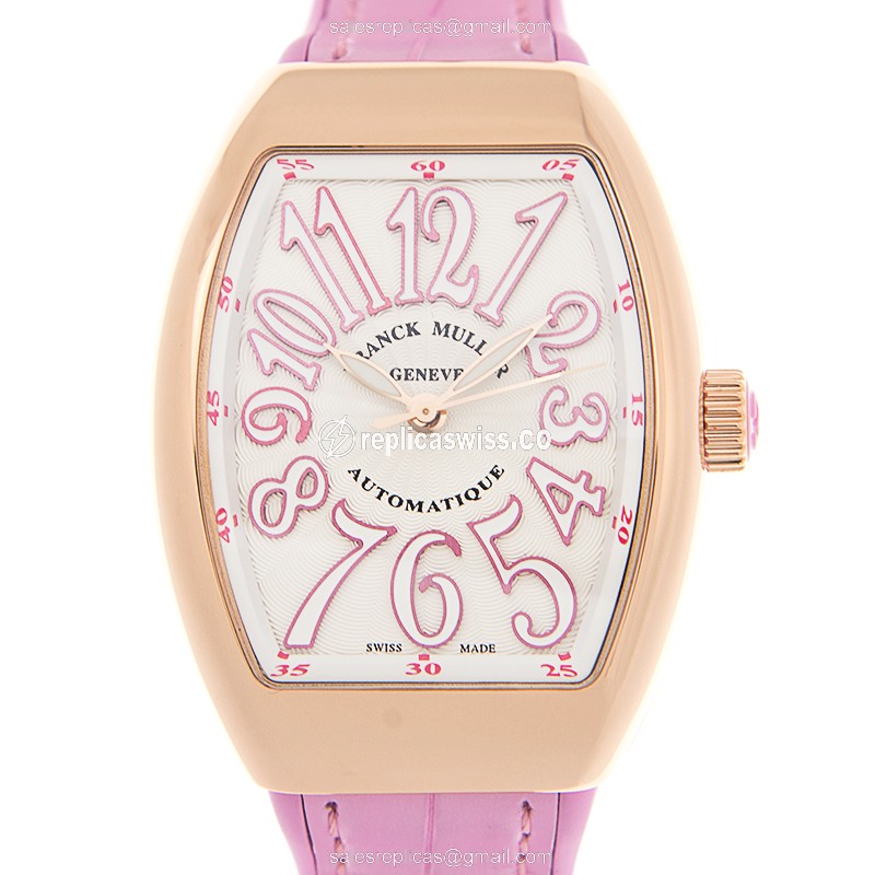 Luxurious Franck Muller V 32 SC AT FO Automatic, White Dial & Pink Alligator Strap Watch