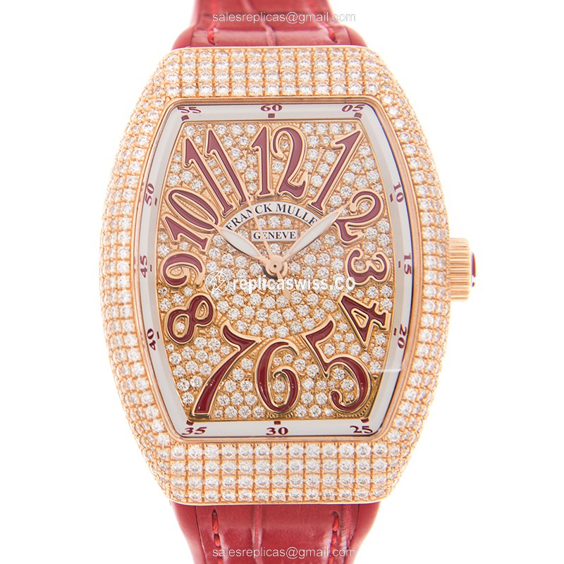 Luxurious Franck Muller V 35 SC Vanguard in 18kt Rose Gold, Automatic, Diamond-Embellished Gold