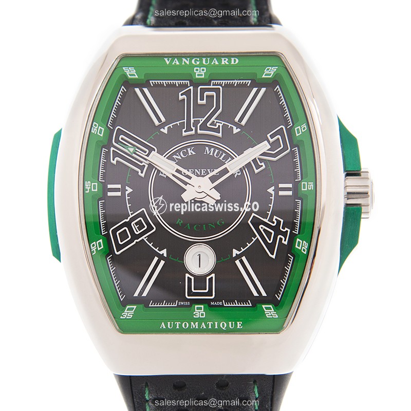 Luxurious Franck Muller V 45 SC DT RACING Vanguard Automatic Steel Case with Black Dial Leather