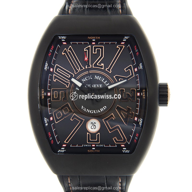 Luxurious Franck Muller V 45 SC DT TT Automatic Steel Case Black Alligator strap Sapphire Crystal