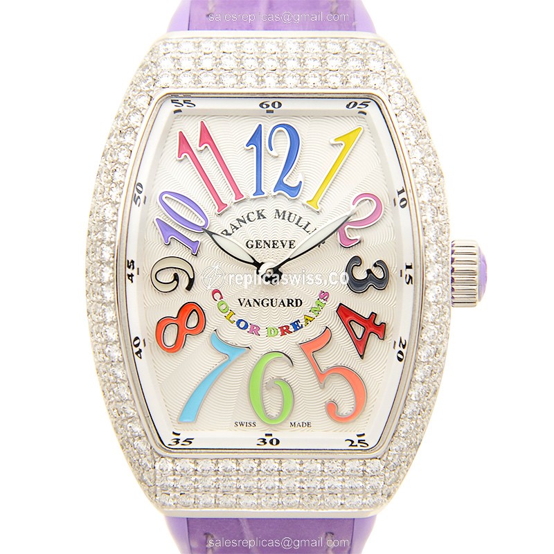 Luxurious Franck Muller V32 Quartz Replica, Exquisite Silver Dial & Diamond Bezel Watch