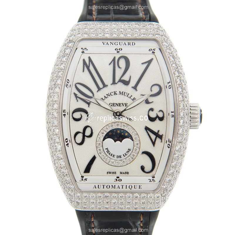 Luxurious Franck Muller V32 SC Ladies Replica Watch | Automatic Movement, Silver Dial, Diamond Case