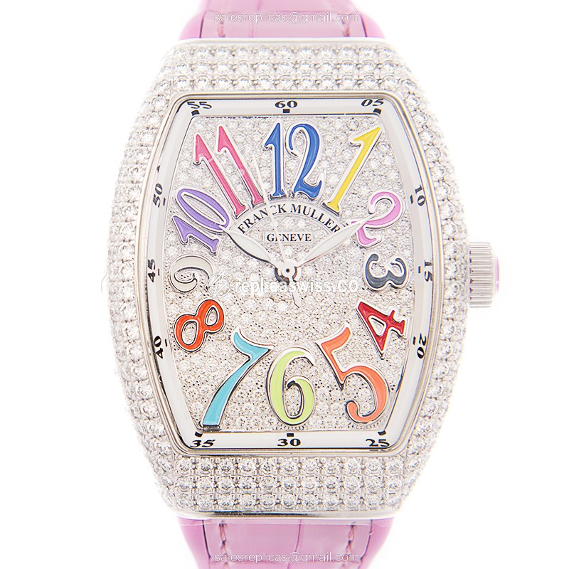 Luxurious Franck Muller V35 Vanguard Replica, Automatic Movement, Silver Dial, Pink Alligator Strap