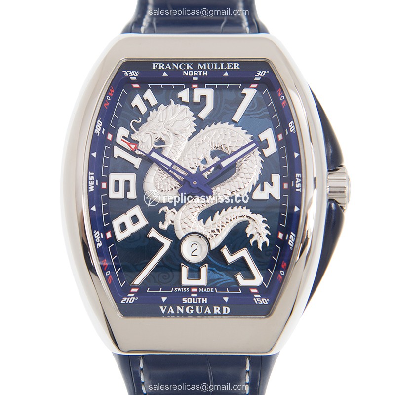 Luxurious Franck Muller V45 Dragon King Automatic Watch, Blue Steel Case, Genuine Sapphire Crystal