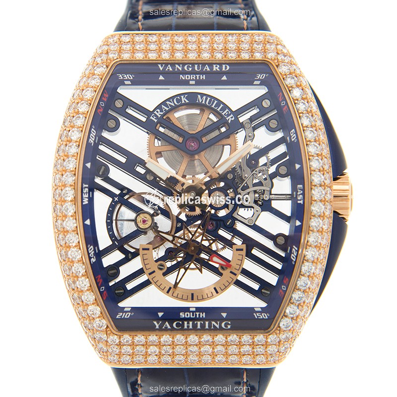 Luxurious Franck Muller V45 S6 SQT D Yachting Skull Dial Watch, Manual Wind, 18kt Rose Gold &