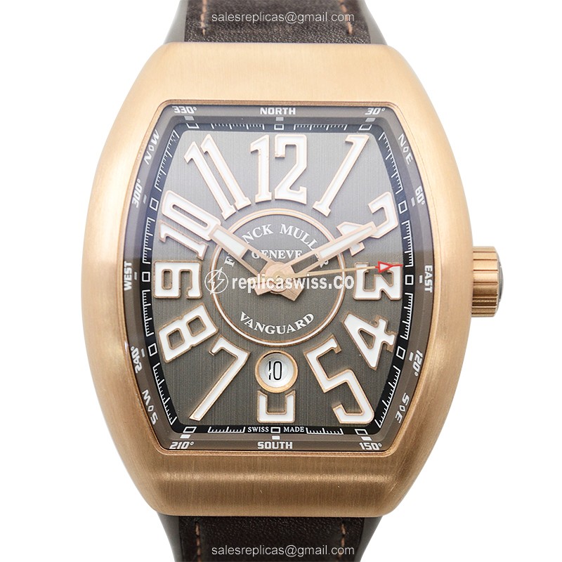 Luxurious Franck Muller V45 SC DT Vanguard Automatic, 18kt Rose Gold Case, Brown Dial & Leather