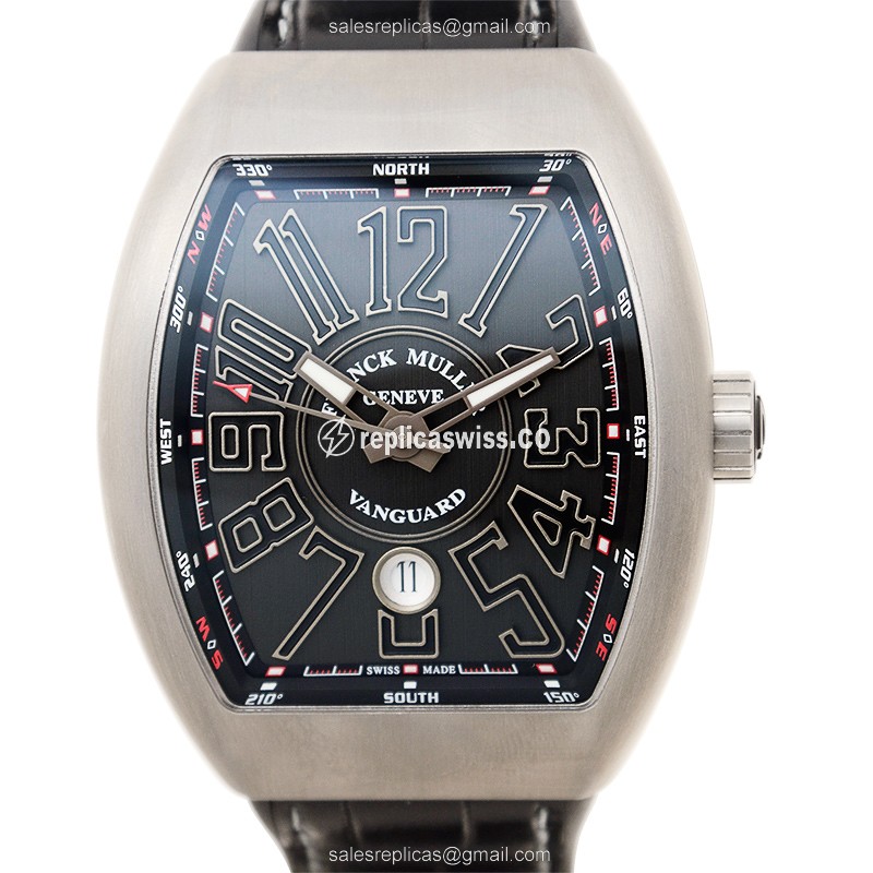 Luxurious Franck Muller V45 Vanguard Automatic Watch in Black with Stainless Steel Case & Alligator