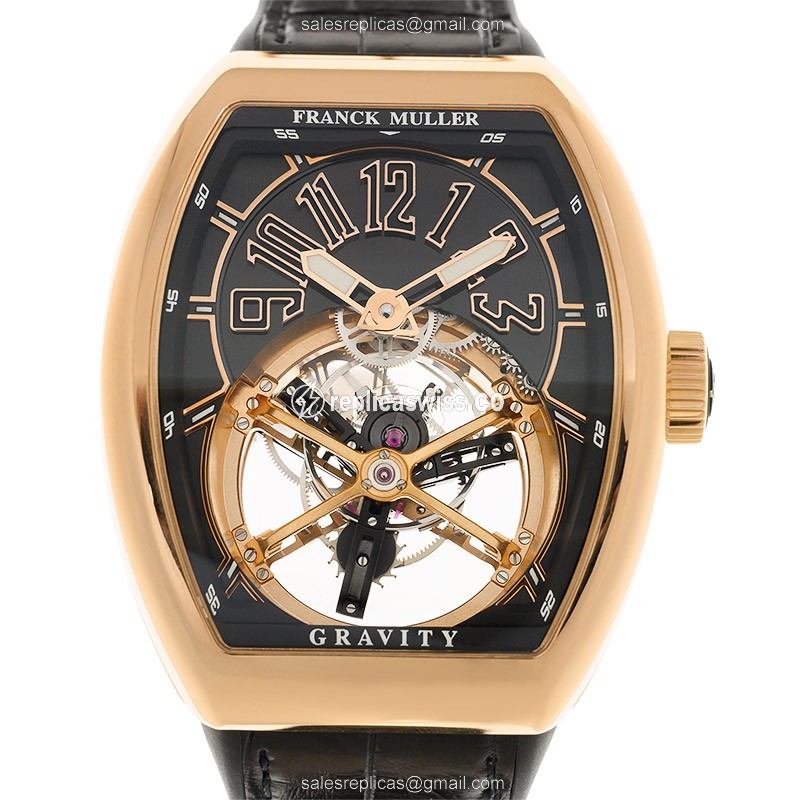 Luxurious Franck Muller V45T Gravity Replica with Manual Wind, 18kt Gold Case & Transparent Dial