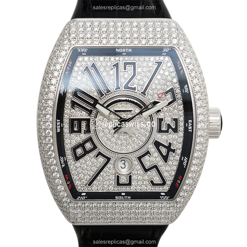 Luxurious Franck Muller Vanguard Automatic 18kt White Gold Case with Black Alligator Strap &